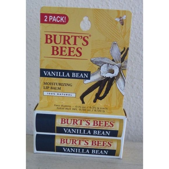 Burt's Bees Vanilla Bean Moisturizing Lip Balms - 2 Pack - 100% Natural - Picture 1 of 4
